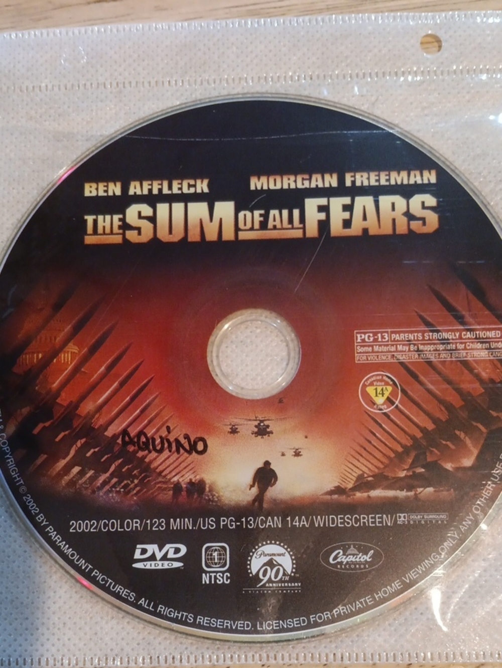 The Sum of All Fears (DVD) *NO CASE*